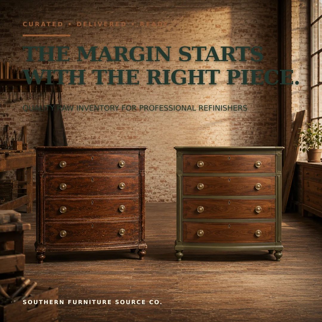 Two vintage wood dressers selected for refinishing potential